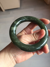 Load image into Gallery viewer, 59mm certified 100% Natural dark green/gray/black chubby round cut nephrite Jade bangle HF86-0209

