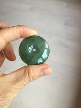 Load image into Gallery viewer, 34mm Type A 100% Natural oily dark green(老油青) Jadeite Jade Safety Guardian lenticular disc Button donuts pendant PA106

