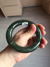 Load image into Gallery viewer, 59mm certified 100% Natural dark green/gray/black chubby round cut nephrite Jade bangle HF86-0209
