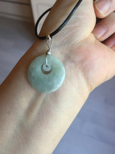Load image into Gallery viewer, 100% natural Type A light green/white concentric circle jadeite jade safety Guardian ring pendant BN28
