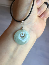 Load image into Gallery viewer, 100% natural Type A light green/white concentric circle jadeite jade safety Guardian ring pendant BN28
