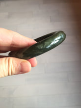 Load image into Gallery viewer, 59mm certified 100% Natural dark green/gray/black chubby round cut nephrite Jade bangle HF86-0209
