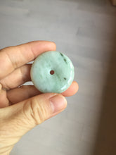 Load image into Gallery viewer, 34.4mm Type A 100% Natural light green Jadeite Jade Safety Guardian Button donuts pendant PA107
