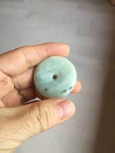 Load image into Gallery viewer, 34.4mm Type A 100% Natural light green Jadeite Jade Safety Guardian Button donuts pendant PA107

