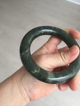 Load image into Gallery viewer, 59mm certified 100% Natural dark green/gray/black chubby round cut nephrite Jade bangle HF86-0209

