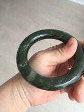 Load image into Gallery viewer, 59mm certified 100% Natural dark green/gray/black chubby round cut nephrite Jade bangle HF86-0209
