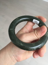 Load image into Gallery viewer, 59mm certified 100% Natural dark green/gray/black chubby round cut nephrite Jade bangle HF86-0209
