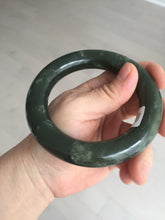Load image into Gallery viewer, 59mm certified 100% Natural dark green/gray/black chubby round cut nephrite Jade bangle HF86-0209
