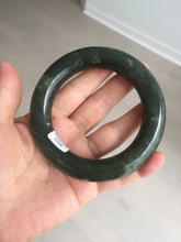 Load image into Gallery viewer, 59mm certified 100% Natural dark green/gray/black chubby round cut nephrite Jade bangle HF86-0209
