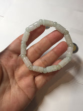 Load image into Gallery viewer, Size 52-62mm 100% natural type A white light green vintage style bamboo joints with hollow cross-shaped patterns jadeite jade beads bracelet PC52
