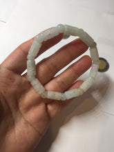 Load image into Gallery viewer, Size 52-62mm 100% natural type A white light green vintage style bamboo joints with hollow cross-shaped patterns jadeite jade beads bracelet PC52
