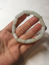 Load image into Gallery viewer, Size 52-62mm 100% natural type A white light green vintage style bamboo joints with hollow cross-shaped patterns jadeite jade beads bracelet PC52
