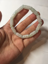 Load image into Gallery viewer, Size 52-62mm 100% natural type A white light green vintage style bamboo joints with hollow cross-shaped patterns jadeite jade beads bracelet PC52
