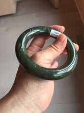 Load image into Gallery viewer, 55.5mm certified 100% Natural dark green/gray/black chubby round cut nephrite Jade bangle HF85-0882
