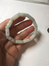 Load image into Gallery viewer, Size 52-62mm 100% natural type A white light green vintage style bamboo joints with hollow cross-shaped patterns jadeite jade beads bracelet PC52
