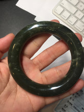 Load image into Gallery viewer, 55.5mm certified 100% Natural dark green/gray/black chubby round cut nephrite Jade bangle HF85-0882
