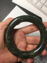 Load image into Gallery viewer, 55.5mm certified 100% Natural dark green/gray/black chubby round cut nephrite Jade bangle HF85-0882

