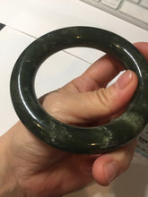 Load image into Gallery viewer, 59mm certified 100% Natural dark green/gray/black chubby round cut nephrite Jade bangle HF86-0209
