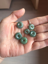 Load image into Gallery viewer, 12-19mm Type A 100% Natural dark green black gray(老油青) Jadeite Safety Guardian Button donuts pendant PF10

