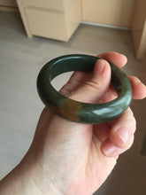 Load image into Gallery viewer, 52.3mm 100% Natural dark green yellow nephrite Jade bangle(河磨玉) HE103
