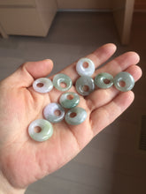 Load image into Gallery viewer, 17-17.5mm Type A 100% Natural icy watery light green purple white(春彩) gray(淡瓜油青) Jadeite Safety Guardian Button Princess donuts pendant PF9
