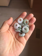 Load image into Gallery viewer, 17-17.5mm Type A 100% Natural icy watery light green purple white(春彩) gray(淡瓜油青) Jadeite Safety Guardian Button Princess donuts pendant PF9
