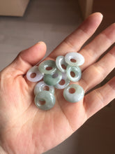 Load image into Gallery viewer, 17-17.5mm Type A 100% Natural icy watery light green purple white(春彩) gray(淡瓜油青) Jadeite Safety Guardian Button Princess donuts pendant PF9
