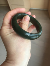 Load image into Gallery viewer, 52.3mm 100% Natural dark green yellow nephrite Jade bangle(河磨玉) HE103
