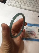 Load image into Gallery viewer, 60.5mm Certified Type A 100% Natural icy watery deep sea dark green/blue/gray/black snowly Guatemala slim round cut Jadeite bangle PB145-8150
