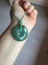 Load image into Gallery viewer, 34mm Type A 100% Natural oily dark green(老油青) Jadeite Jade Safety Guardian lenticular disc Button donuts pendant PA106
