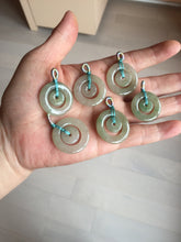 Load image into Gallery viewer, 24.8mm Type A 100% Natural oily light green/gray Jadeite Jade concentric circle safety Guardian ring Pendant (子母扣,同心环) AY96
