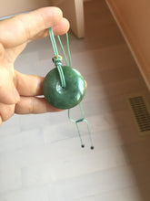 Load image into Gallery viewer, 34mm Type A 100% Natural oily dark green(老油青) Jadeite Jade Safety Guardian lenticular disc Button donuts pendant PA106
