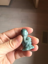 Load image into Gallery viewer, 100% Natural green/blue/gray/black Guatemala jadeite Jade little monkey with ingot desk decor/worry stone PF8
