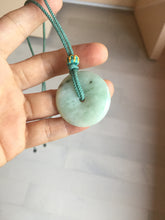 Load image into Gallery viewer, 34.4mm Type A 100% Natural light green Jadeite Jade Safety Guardian Button donuts pendant PA107
