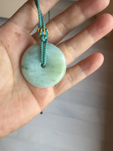 Load image into Gallery viewer, 34.4mm Type A 100% Natural light green Jadeite Jade Safety Guardian Button donuts pendant PA107
