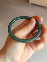 Load image into Gallery viewer, 55mm Certified Type A 100% Natural dark green blue gray black with flying snow slim round cut Guatemala Jadeite bangle PJ8-4324
