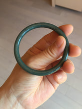 Load image into Gallery viewer, 55mm Certified Type A 100% Natural dark green blue gray black with flying snow slim round cut Guatemala Jadeite bangle PJ8-4324
