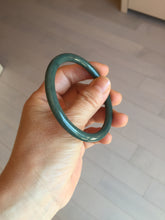 Load image into Gallery viewer, 55mm Certified Type A 100% Natural dark green blue gray black with flying snow slim round cut Guatemala Jadeite bangle PJ8-4324
