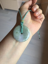Load image into Gallery viewer, 37mm Type A 100% Natural light green purple Jadeite Jade Safety Guardian Button donuts pendant PA108
