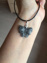 Load image into Gallery viewer, 100% Natural type A black white Wuji(乌鸡) Jadeite Jade butterfly Midnight Bloom(暗夜之花) pendant PF4
