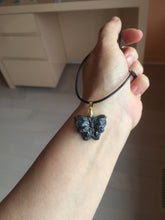 Load image into Gallery viewer, 100% Natural type A black white Wuji(乌鸡) Jadeite Jade butterfly Midnight Bloom(暗夜之花) pendant PF4
