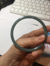 Load image into Gallery viewer, 63.6mm Certified Type A 100% Natural deep sea dark green/blue/gray slim round cut Guatemala Jadeite bangle PB5-7036
