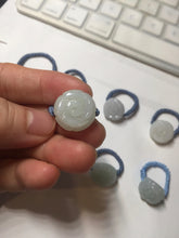 Load image into Gallery viewer, 100% natural type A light green/white carved flower with woven cord jadeite jade ring PC126
