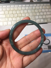 Load image into Gallery viewer, 55.4mm Certified Type A 100% Natural dark green/blue/gray with Guatemala slim round cut Jadeite bangle PH223-0252
