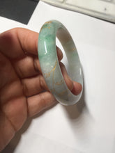Load image into Gallery viewer, 52mm 100% natural Type A sunny green pink carved and golden-painted jadeite jade bangle PH201
