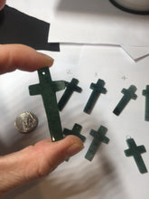 Load image into Gallery viewer, 100% Natural type A dark green/blue/black/gray Guatemala jadeite Jade Hand-held cross or cross pendant group PE14
