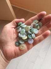 Load image into Gallery viewer, 12.5-13mm Type A 100% Natural icy watery green purple white yellow Jadeite Safety Guardian Button donuts pendant PF2
