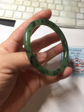 Load image into Gallery viewer, 55mm Certified 100% Natural Fresh Young Green/Dark Green/Black Green Ink Painting (绿水墨) Round Cut Nephrite (Wulanhai 乌兰海碧玉) Bangle HN166-7328
