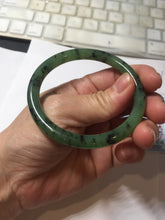 Load image into Gallery viewer, 55mm Certified 100% Natural Fresh Young Green/Dark Green/Black Green Ink Painting (绿水墨) Round Cut Nephrite (Wulanhai 乌兰海碧玉) Bangle HN166-7328
