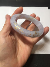 Load image into Gallery viewer, 57m Type A 100% Natural light purple white carved branches and flowers and golden-painted jadeite jade bangle BH132
